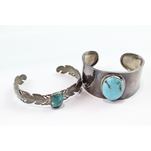 221 - Collection of Sterling Silver Gemstone Cuff Bangles x 2 48g