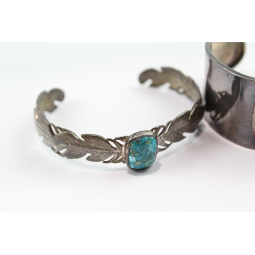 221 - Collection of Sterling Silver Gemstone Cuff Bangles x 2 48g