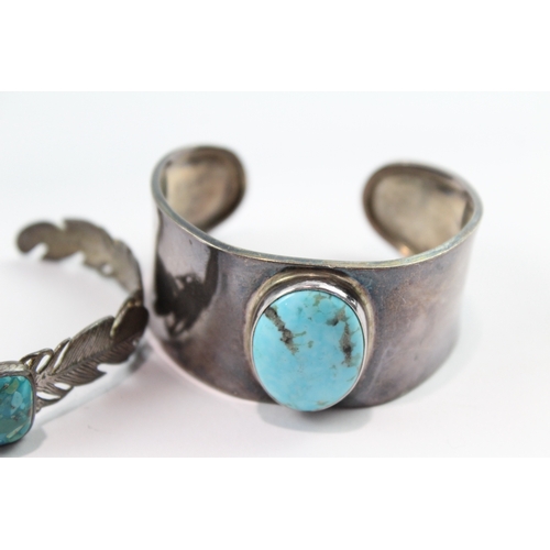 221 - Collection of Sterling Silver Gemstone Cuff Bangles x 2 48g