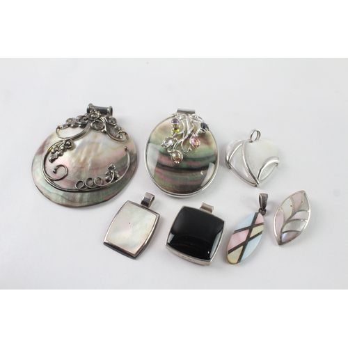 230 - Collection of Sterling Silver Pendants inc. MOP, Gemstone x 7 100g