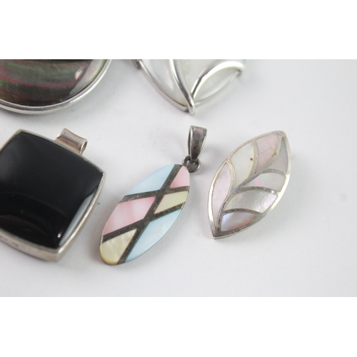 230 - Collection of Sterling Silver Pendants inc. MOP, Gemstone x 7 100g