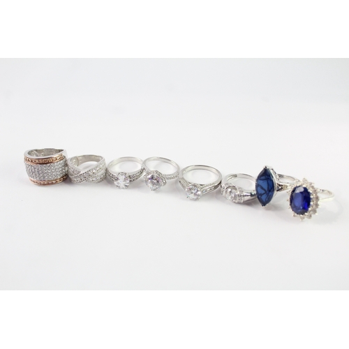 236 - Collection of Sterling Silver Rings inc. Stone Set, Clear Gemstone x 8 46g