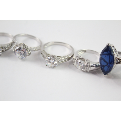 236 - Collection of Sterling Silver Rings inc. Stone Set, Clear Gemstone x 8 46g
