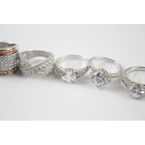 236 - Collection of Sterling Silver Rings inc. Stone Set, Clear Gemstone x 8 46g