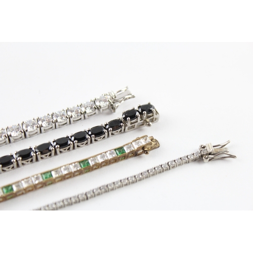 238 - Collection of Sterling Silver Tennis Bracelets inc. Gemstone, Gold Tone x 4 51g