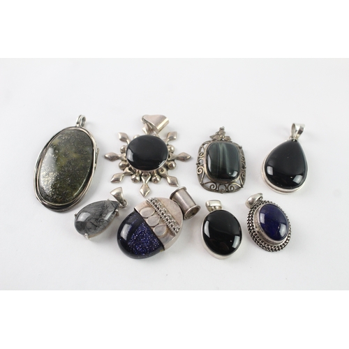 240 - Collection of Sterling Silver Pendants inc. Gemstone, Mexico x 8 112g