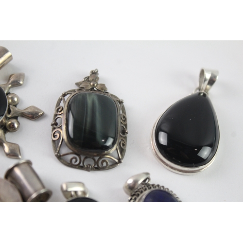 240 - Collection of Sterling Silver Pendants inc. Gemstone, Mexico x 8 112g