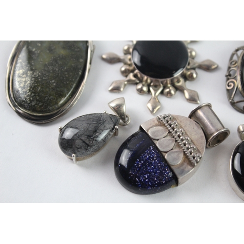 240 - Collection of Sterling Silver Pendants inc. Gemstone, Mexico x 8 112g