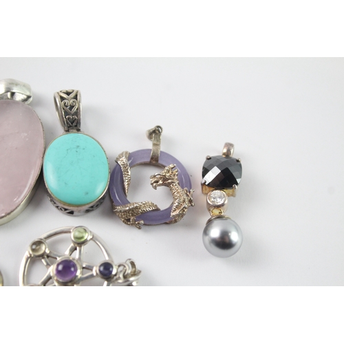 243 - Collection of Sterling Silver Gemstone Pendants inc. Rose Quartz x 8 90g