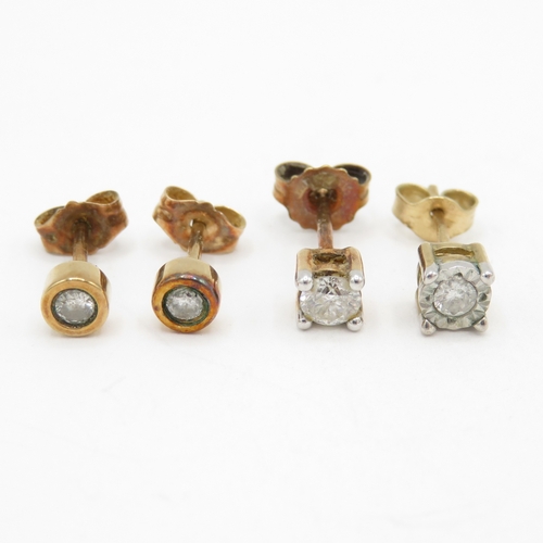 108 - 2 x 9ct gold diamond stud earrings (1.5g)