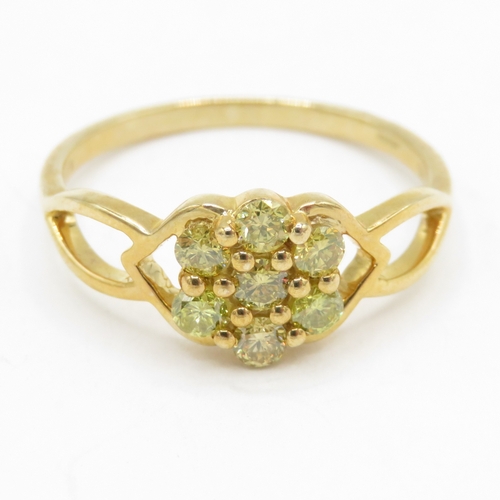 61 - 9ct gold enhanced yellow diamond cluster ring (2.6g) Size S