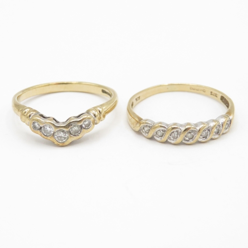 63 - 2x 9ct gold diamond rings (3.7g) Size O + P