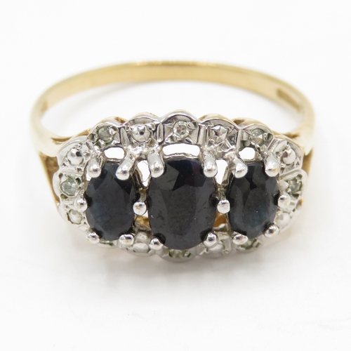 67 - 9ct gold sapphire & diamond dress ring (2.2g) Size Q