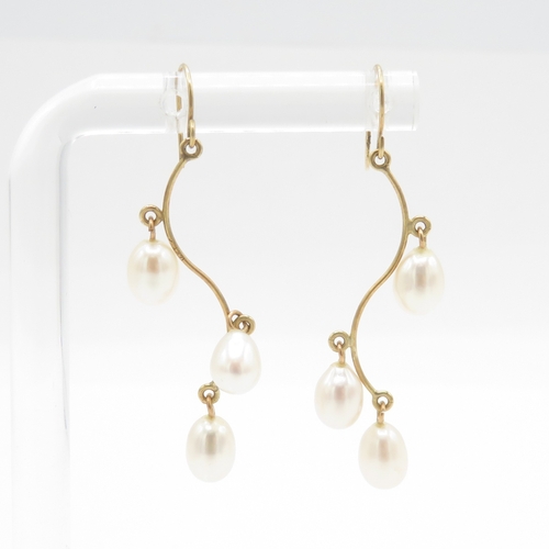 82 - 9ct gold cultured pearl drop earrings (2.3g)