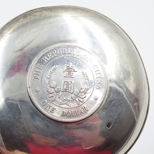 258 - Antique  .900 Chinese Export Hammered Pin Dish w/ Coin Detail 92g