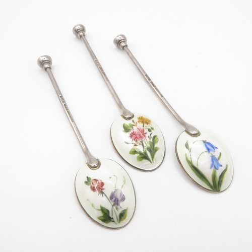 276 - Boxed Sterling Silver 925 Henry Clifford Davis Floral Guilloche Enamel Spoons from Garrard & Co 59g