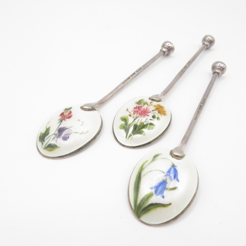 276 - Boxed Sterling Silver 925 Henry Clifford Davis Floral Guilloche Enamel Spoons from Garrard & Co 59g