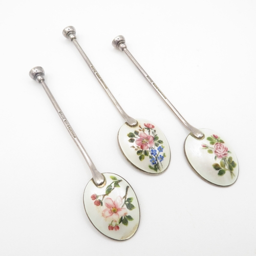 276 - Boxed Sterling Silver 925 Henry Clifford Davis Floral Guilloche Enamel Spoons from Garrard & Co 59g