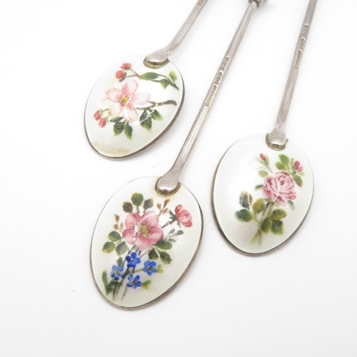 276 - Boxed Sterling Silver 925 Henry Clifford Davis Floral Guilloche Enamel Spoons from Garrard & Co 59g