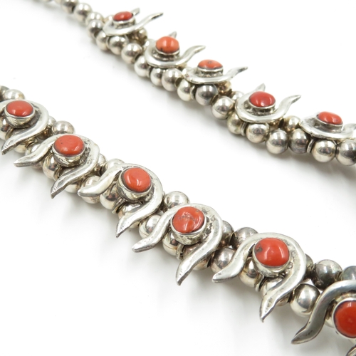 209 - Sterling Silver 925 Native American Style Coral Necklace (104g)