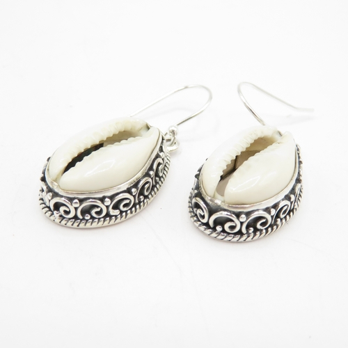 217 - Sterling Silver 925 Shell Drop Earrings (11g)