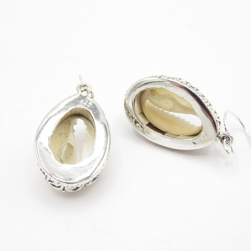 217 - Sterling Silver 925 Shell Drop Earrings (11g)