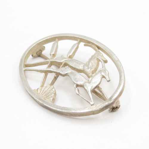 228 - Sterling Silver George Tarrat Leaping Gazelles Brooch No. 117 9.8g