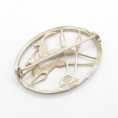 228 - Sterling Silver George Tarrat Leaping Gazelles Brooch No. 117 9.8g