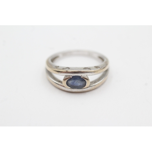 126 - 9ct white gold sapphire single stone ring (2.8g) Size M