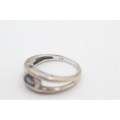 126 - 9ct white gold sapphire single stone ring (2.8g) Size M