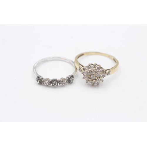 127 - 2 x 9ct gold diamond set rings (3.5g) Size O + P