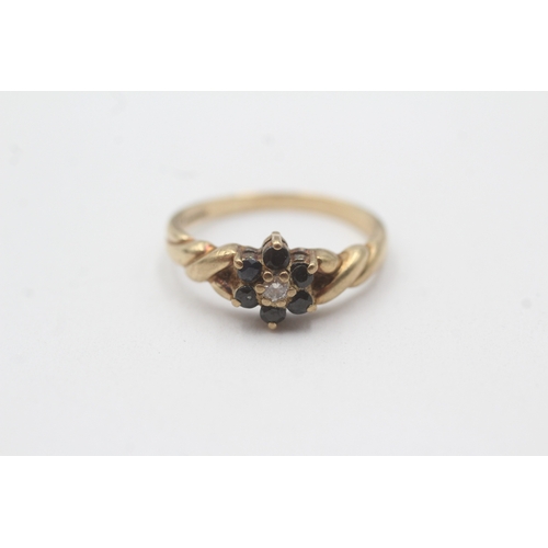 131 - 9ct gold sapphire diamond cluster ring (2.4g) Size O