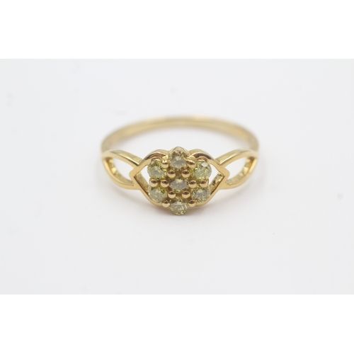61 - 9ct gold enhanced yellow diamond cluster ring (2.6g) Size S