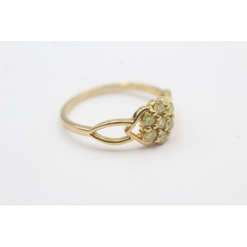 61 - 9ct gold enhanced yellow diamond cluster ring (2.6g) Size S