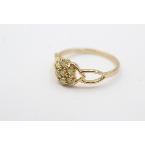61 - 9ct gold enhanced yellow diamond cluster ring (2.6g) Size S