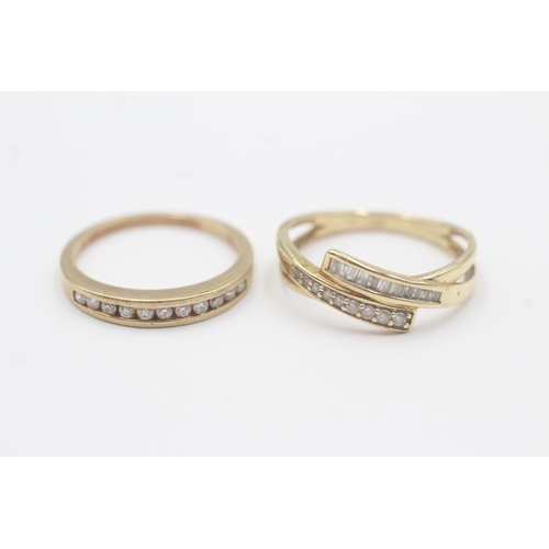 62 - 2x 9ct gold diamond half eternity ring (3.8g) Size L + N