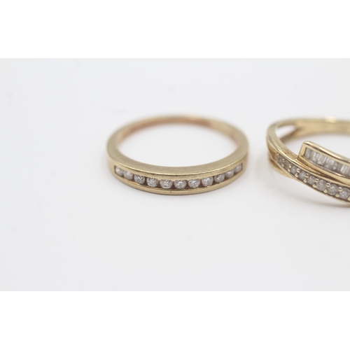 62 - 2x 9ct gold diamond half eternity ring (3.8g) Size L + N