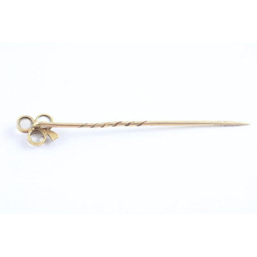 65 - 18ct gold moonstone ruby diamond stick pin (1.5g)