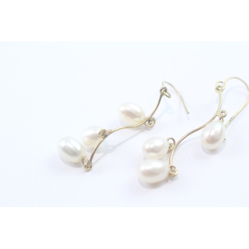 82 - 9ct gold cultured pearl drop earrings (2.3g)