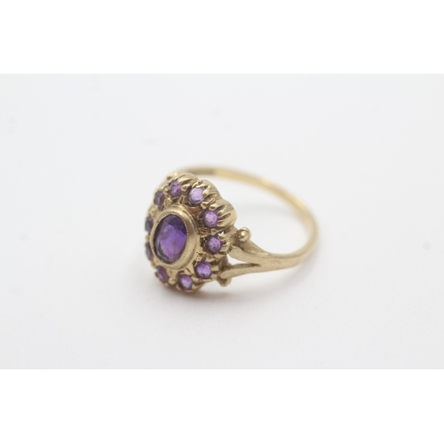 93 - 9ct gold amethyst cluster ring (2.9g) Size O 1/2