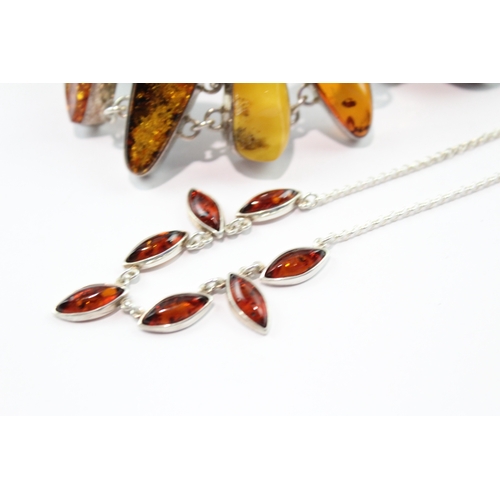 152 - Collection Of Sterling Silver Amber Jewellery inc. Rings, Necklace x 6 110g