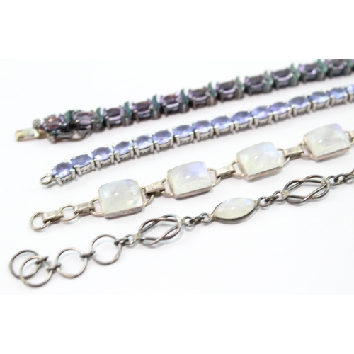 157 - Collection of Sterling Silver Bracelets inc. Moonstone, Amethyst, Tennis x 4 45g