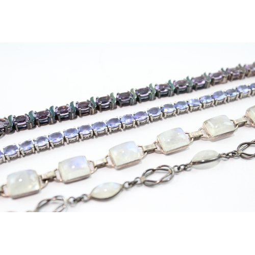 157 - Collection of Sterling Silver Bracelets inc. Moonstone, Amethyst, Tennis x 4 45g