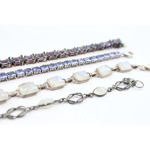 157 - Collection of Sterling Silver Bracelets inc. Moonstone, Amethyst, Tennis x 4 45g