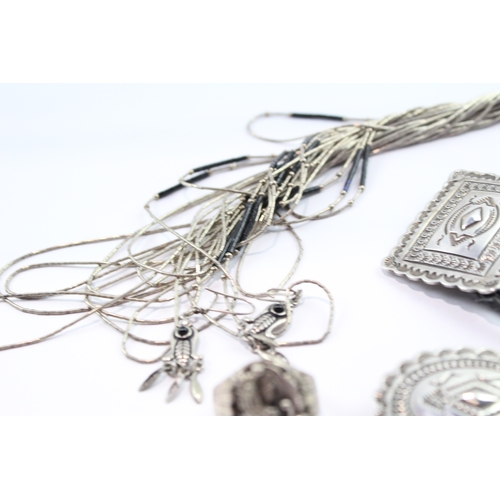 159 - Collection of Sterling Silver Native American Jewellery inc. Bolo x 6 145g