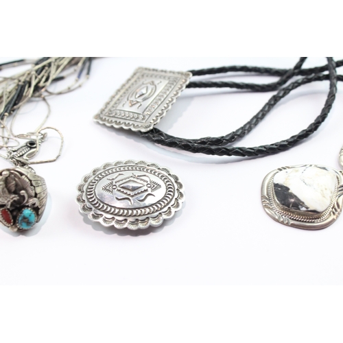 159 - Collection of Sterling Silver Native American Jewellery inc. Bolo x 6 145g