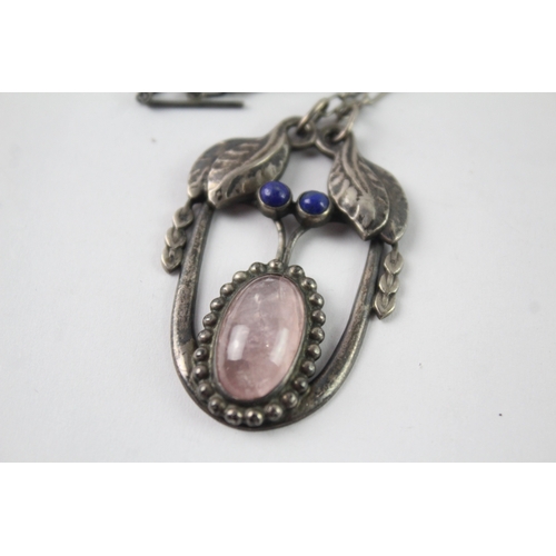 160 - 830 Georg Jensen Silver Necklace Set With Pendant, Gemstone 16g