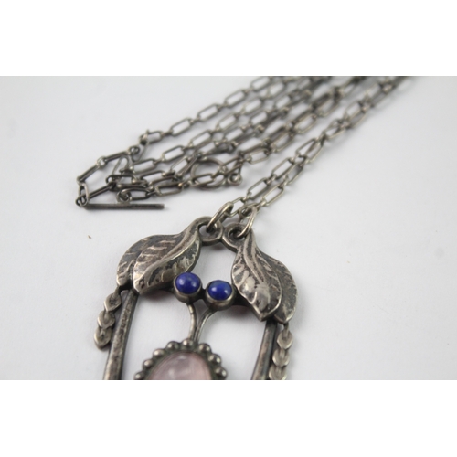 160 - 830 Georg Jensen Silver Necklace Set With Pendant, Gemstone 16g