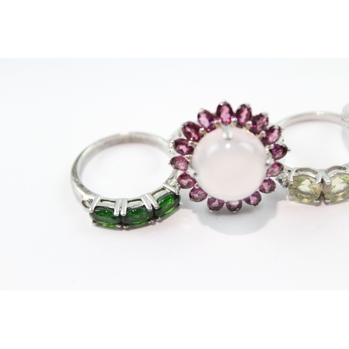 162 - Collection of Sterling Silver Gemstone Rings inc. TGGC, Rose Quartz x 5 21g