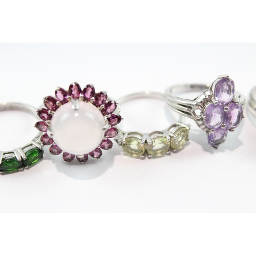 162 - Collection of Sterling Silver Gemstone Rings inc. TGGC, Rose Quartz x 5 21g